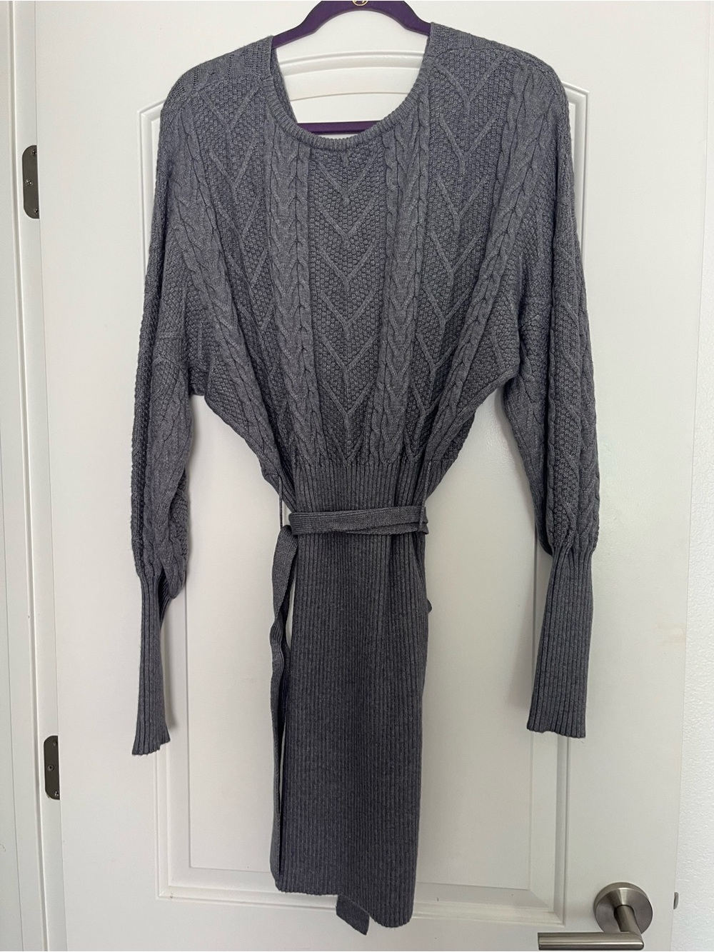 Emprada Cable Knit Wrap Cardigan in Heather Gray -Size Large - Picture 5 of 5